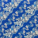 Royal colored Diagonal Hibiscus Plumeria Sea Turtle Swirl Design Peachskin Fabric