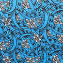 2nd image of Bright Azure Floral Traditional Polynesian Tattoo Background Poly Cotton Fabric