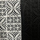 Comparison of Black & White Geometric Floral Panel Polyester Foil Fabric