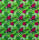 Green colored Hibiscus Plumeria Hibiscus Plumeria Tropical Leaves All Over Design Cotton Fabric