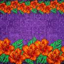Tapa Hibiscus Flowers Double Border Cotton Poplin Fabric | Islands Fabric