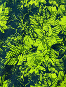 Hibiscus Plumeria Tropical Leaves Cotton Light Barkcloth Fabric | Islands Fabric