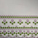 Hibiscus Double Border Embroidered Polyester Fabric| Islands Fabric