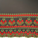 Hibiscus Double Border Embroidered Polyester Fabric| Islands Fabric