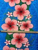 Traditional Tattoo Plumeria Monstera Leaves design Peachskin Fabric | Islands Fabric