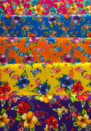 Hibiscus Palm Leaves Cluster All Over design Cotton Fabric | Islands Fabric