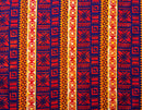 Navy Blue, Red Orange, Black Traditional Fiji Cotton Fabric