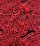 Red colored Traditional Polynesian Tattoo Swirl design Cotton Light Barkcloth Fabric