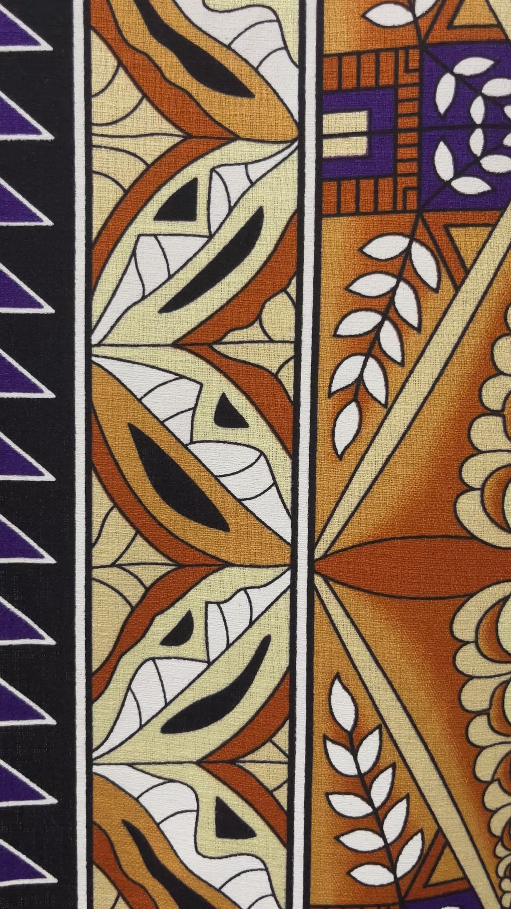 Tongan Seal Double Border Cotton Light-Barkcloth Fabric (Video)