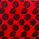 Red/Black All Over Monstera Leaf Design Polyester Foil Fabric