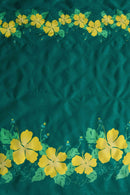 Green/Yellow colored Hibiscus Double Border Polyester Fabric