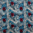 Beige colored Hibiscus Monstera Palm leaves Polyester Fabric