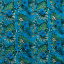 Turquoise colored Hibiscus Monstera Palm leaves Polyester Fabric