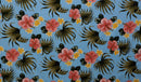 Hibiscus Plumerias Palm & Elephant Ear leaves | Upholstery Fabric Blue