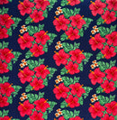 Navy Hibiscus & Tropical Leaves Cluster All Over design Peachskin Fabric