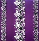 Purple Hibiscus Tropical Leaves w/ Patches of Traditional Tapa Double Border Polyester Fabric