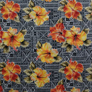 Yellow colored Hibiscus on traditional Tapa Polyester Fabric