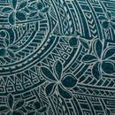 Plumeria Tribal Design | Peachskin Fabric Teal White