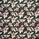 Purple/Lime Plumeria & Tropical Leaves Print Fabric