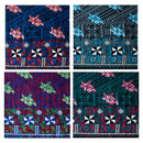 Swatches of Traditional Polynesian Geometric Flower Design Fabric