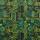 Green colored Traditional Polynesian Tapa design Polyester Fabric