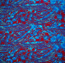 Blue/Red color Traditional Polynesian Tattoo Hibiscus Plumeria Swirls Design Cotton Fabric
