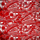 Red/White colored Traditional Polynesian Tattoo Hibiscus Plumeria Swirls Design Cotton Fabric