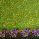 Lime Green colored Traditional Polynesian Tattoo Rose Polka Dot Border Peachskin Fabric