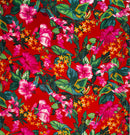 Red Tropical Garden Peachskin Fabric